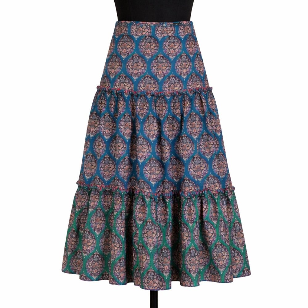 NWT Anthropologie Sachin & Babi Kai Tiered Maxi Skirt 14 Blue Medallion Boho Lux